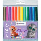 Фломастеры 12цв. ATTOMEX "Meow Cat" 5081437 вент.колп.,пластик.блист. - КОЛОРЛОН ВТД Новосибирск