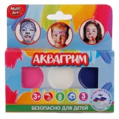 253173  Аквагрим MultiArt палетка с 3 красками масл. осн. + кисточка, цв. в ассорт. в русс кор в кор - КОЛОРЛОН ВТД Новосибирск