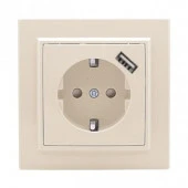 EKF Minsk Розетка с/з (шторки) 16А беж. с USB 1А  ERR16-028-200-USB - КОЛОРЛОН ВТД Новосибирск