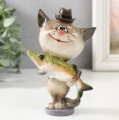 Сувенир полистоун лак "Котик-рыбак с уловом" 9,2х6,3х14 см   9700569 - КОЛОРЛОН ВТД Новосибирск