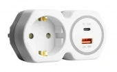 Stekker Разветвитель 1 с/з, 16А, USB A+Type C, белый/серый, ADP16-16-20 - КОЛОРЛОН ВТД Новосибирск