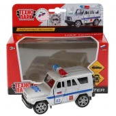 240788  МАШИНА "ТЕХНОПАРК" МЕТАЛЛ. ИНЕРЦ. UAZ HUNTER ПОЛИЦИЯ 11,5СМ, ОТКРЫВ. ДВЕРИ В РУСС. КОР. в ко - КОЛОРЛОН ВТД Новосибирск