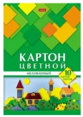 10Кц4_25051 Набор картона цветн. Мелованный 10л 10 цв. А4ф в папке -Геометрия цвета- Домики - КОЛОРЛОН ВТД Новосибирск