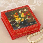 Шкатулка «Цветы в вазе», красная, 10х10 см, лаковая миниатюра 3579572 - КОЛОРЛОН ВТД Новосибирск