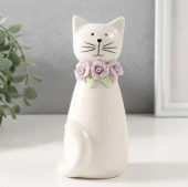 Сувенир керамика "Котик белый сидящий с цветочным ошейником" 6,5х6,2х14,3 см   10333703 - КОЛОРЛОН ВТД Новосибирск