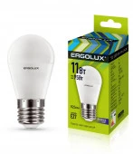 11W Ergolux LED-G45-11W-E27-6K Шар 11Вт E27 6500K 172-265В 13632 - КОЛОРЛОН ВТД Новосибирск