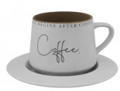 Чайная пара Coffee Чашка 320мл, блюдце d147х14мм Цвет: светло-серый  KRJYD1104-W23012-1 - КОЛОРЛОН ВТД Новосибирск