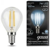 Лампа Gauss Filament Шар 7W 580lm 4100К Е14 LED (3шт в уп) - КОЛОРЛОН ВТД Новосибирск