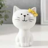Сувенир керамика "Котик белый с жёлтыми цветочками на ушке, сидит" 7,2х6,5х10,3 см   10333705 - КОЛОРЛОН ВТД Новосибирск
