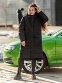 134-23з-1 Пальто для девочки "Лиана" черная пантера р.146-76 - КОЛОРЛОН ВТД Новосибирск