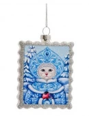 Новогоднее подвесное украшение Котик Снегурочка из стекла / 2x6,8x9,3см арт.89873 - КОЛОРЛОН ВТД Новосибирск