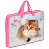 Папка пластик,с ручками А4 ОНИКС ПТ-14 "Cute kitty" (70495) д/тетрадей на молн. - КОЛОРЛОН ВТД Новосибирск