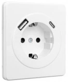 ROUND Розетка с/з 16А с USB A+C 5В/3А шторки перламутр KRANZ KR-78-0704-1 - КОЛОРЛОН ВТД Новосибирск