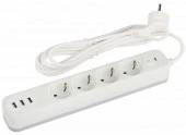 ЭРА Сетевой фильтр(4с/з+3хUSB, 3м) белый с выкл, USF-4es-3m-3xUSBA-W - КОЛОРЛОН ВТД Новосибирск
