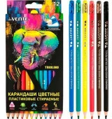 Карандаши пластик. 12цв. deVENTE "Triolino. Erase" 5022550 трёхгр.,2М,с ластиком,стираемые,к/к - КОЛОРЛОН ВТД Новосибирск