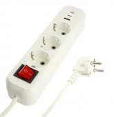 STEKKER Удлинитель с выключателем USB+2хType-C(3с/з, 2м, ПВС3x1) белый HM071-31-02 - КОЛОРЛОН ВТД Новосибирск