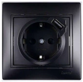 701-4242-181 Mira Розетка с/з + USB разъём чёрный бархат - КОЛОРЛОН ВТД Новосибирск