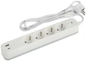 ЭРА Сетевой фильтр (4с/з+2USB, 1,5м) белый USF-4es-1,5m-2xUSBAC-W - КОЛОРЛОН ВТД Новосибирск