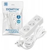 DOMTOK Удлинитель (3б/з, 3м, ПВС 2х0.75) 10А белый 2371(А) - КОЛОРЛОН ВТД Новосибирск
