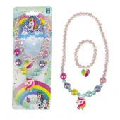 1TOY наб.украш."Unicorn Bijou" 2предм.светл.роз.бусы единорог,браслет звездочка на карте 24*8см - КОЛОРЛОН ВТД Новосибирск