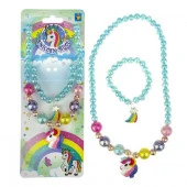 1TOY наб.украш."Unicorn Bijou" 2предм.роз.бусы голова единорога,браслет на карте 24*8см - КОЛОРЛОН ВТД Новосибирск