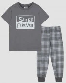 92249 Пижама для мальчика (футболка+брюки) серый/серая клетка 104-56 - КОЛОРЛОН ВТД Новосибирск