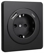 ROUND Розетка с/з 16А с USB A+C 5В/3А шторки оникс KR-78-0704-3 - КОЛОРЛОН ВТД Новосибирск