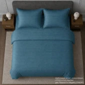 КПБ Сатин-страйп "Luxor" диз. № Полоса 1х1 Индиго (19-4241) (2,0-спальный с европростыней) - КОЛОРЛОН ВТД Новосибирск