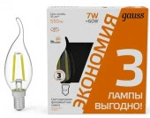 ***7W Лампа Gauss Filament Свеча на ветру 7W 550lm 2700К Е14 LED (3шт в уп) - КОЛОРЛОН ВТД Новосибирск