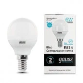 6W Gauss Elementary Шар 6W 450lm 4100K Е14 LED - КОЛОРЛОН ВТД Новосибирск