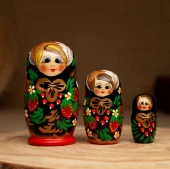 Матрёшка «Хохлома», чёрный платок, 3 кукольная, 9 см 3371560 - КОЛОРЛОН ВТД Новосибирск