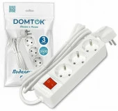 DOMTOK Удлинитель с выключателем (3с/з, 3м, ПВС 3х1) 16А белый 2381(А) - КОЛОРЛОН ВТД Новосибирск