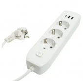 STEKKER Удлинитель с 2хUSB+Type-C (3c/з, 1,8м, ПВС 3x1) белый HM08-33-02 - КОЛОРЛОН ВТД Новосибирск