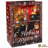 Пакет 14х18 см усиленный с блестками "С новым годом!", Праздничные окна, вертикальный - КОЛОРЛОН ВТД Новосибирск