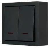 752-4200-112 LETO Выключатель 2 кл. с подсветкой чёрный бархат - КОЛОРЛОН ВТД Новосибирск