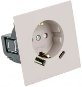 Мия Розетка с/з 16А с USB + Type C 20W (шторки) 20W, пудровый жемчуг - КОЛОРЛОН ВТД Новосибирск