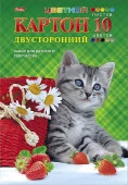 10Кц4_04223 Набор картона цветной Двухсторонний 10л 10 цв. А4ф в папке-Котенок с клубничкой- - КОЛОРЛОН ВТД Новосибирск