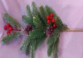 Украшение новогоднее Ветка l=63см еловая с шишками и ягодами арт.2024-0249 Код273482 - КОЛОРЛОН ВТД Новосибирск