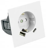 Мия Розетка с/з 16А с USB + Type C 20W шторки белая магнолия - КОЛОРЛОН ВТД Новосибирск