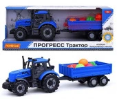 02291 Трактор "Прогресс" с бортовым прицепом инерционный (синий) + наб.прод (7 эл)кор - КОЛОРЛОН ВТД Новосибирск