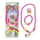 1TOY наб.украш."Unicorn Bijou" 3предм.светл.роз.бусы радуга,браслет,колечко единорог на карте 24*8см - КОЛОРЛОН ВТД Новосибирск