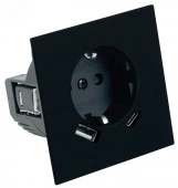 Мия Розетка с/з 16А с USB + Type C 20W (шторки) черный бархат - КОЛОРЛОН ВТД Новосибирск