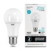 20W 20W Лампа Gauss Elementary A60 20W 1600lm 4100K E27 LED - КОЛОРЛОН ВТД Новосибирск