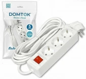 DOMTOK Удлинитель с выключателем (3с/з, 5м, ПВС 3х1) 16А белый 2382(А) - КОЛОРЛОН ВТД Новосибирск
