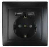 1-410-05 Intro Plano Розетка с/з со шторками + 2USB антрацит - КОЛОРЛОН ВТД Новосибирск