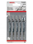 BOSCH Пилки 5шт HCS  75мм, T244D, зуб-4мм, развед, рез- кривой, быстрый, дер, ДСП, 6...60мм 26086300 - КОЛОРЛОН ВТД Новосибирск