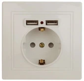 1-410-02 Intro Plano  Розетка с/з со шторками + 2USB слоновая кость - КОЛОРЛОН ВТД Новосибирск