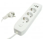 STEKKER Удлинитель с 2хUSB+Type-C (3c/з, 3м, ПВС 3x1) белый HM08-33-02 - КОЛОРЛОН ВТД Новосибирск