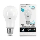 15W Лампа Gauss Elementary A60 15W 1450lm 4100K E27 LED - КОЛОРЛОН ВТД Новосибирск