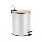 Ведро 5L с педалью и бамбуковой крышкой WHITE RHOMBUS, белый/бамбук - КОЛОРЛОН ВТД Новосибирск
